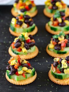 Black bean and corn on Ritz crackers