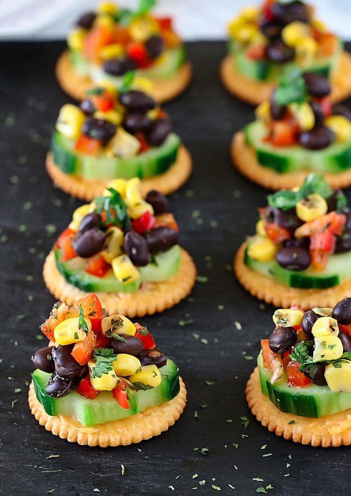 Black bean and corn on Ritz crackers