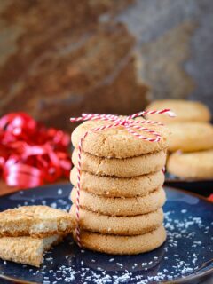 Stack of eggless coconut cookies