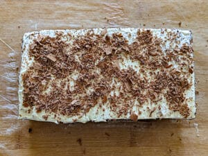 Top black forest pastry with chocolate shavings