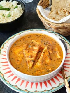 Methi Paneer in a white bowl