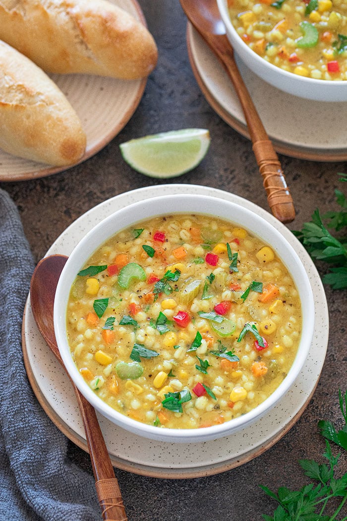 Instant Pot Barley Lentil Soup with bread