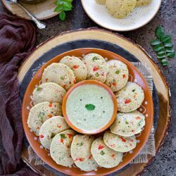 Instant Quinoa Idli on a plate with chutney