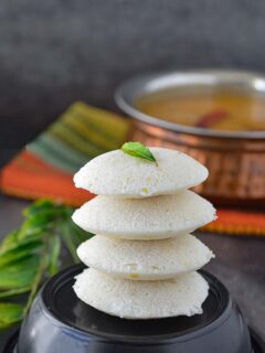 Stacked Instant idli on a bowl