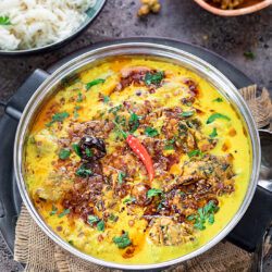 Punjabi Kadhi pakora garnished with tempering