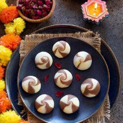 Chocolate milk powder peda in a plate