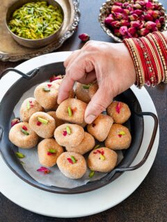 Mathura ke pede with pistachios