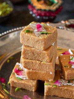 Stacked Mohanthal in a plate