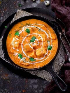 Paneer makhanwala in a black pan