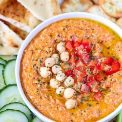 Bell Pepper And Chickpea Hummus in a bowl