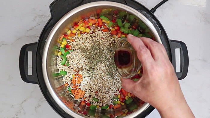 Add vegetable stock to the soup