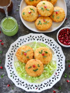 Stuffed Aloo Tikki on a plate served with chutney