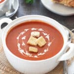 Shorba - Spiced Indian Tomato soup garnished with croutons