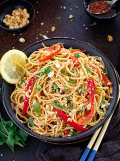 Spicy noodles in a bowl