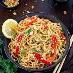 Spicy noodles in a bowl